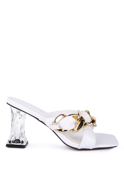 WANDY CLEAR HEEL CHAIN DETAIL SANDALS