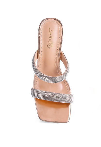 DOLLS DIAMANTE MID HEEL SLIDE SANDALS