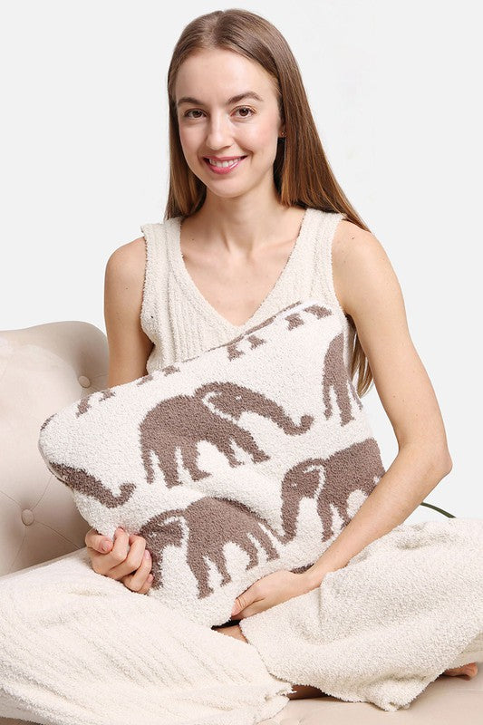 2 In 1 Elephant Print Throw Blanket & Pillow