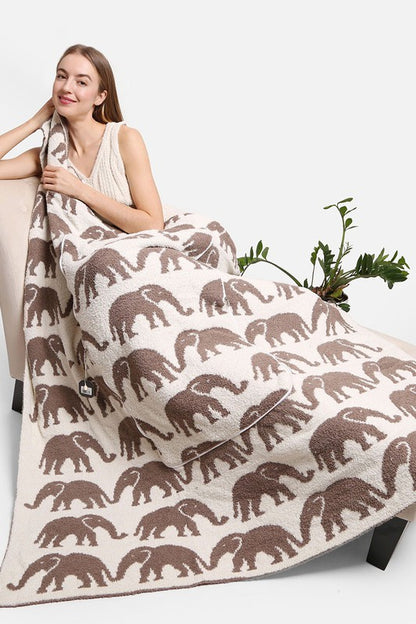 2 In 1 Elephant Print Throw Blanket & Pillow