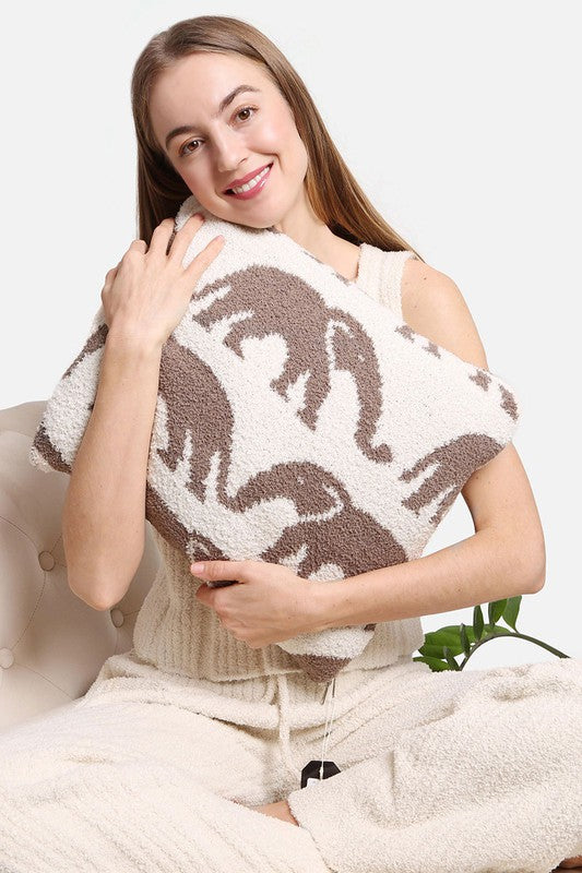 2 In 1 Elephant Print Throw Blanket & Pillow