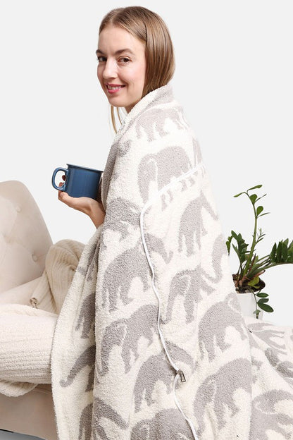 2 In 1 Elephant Print Throw Blanket & Pillow