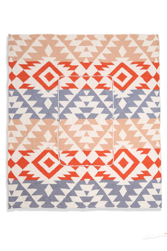 2 In 1 Boho Tribal Print Throw Blanket & Pillow