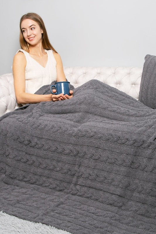 Braided Cable Knit Luxury Soft Throw Blanket