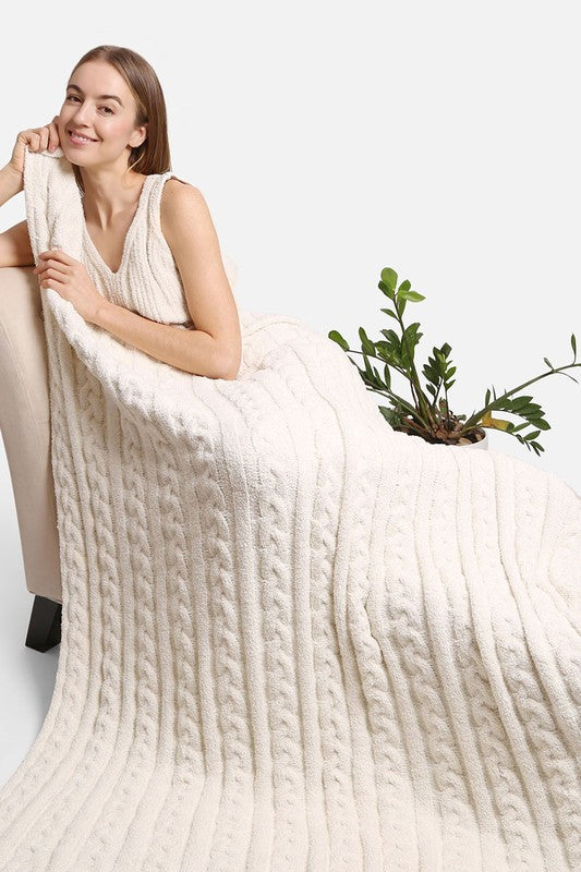 Braided Cable Knit Luxury Soft Throw Blanket