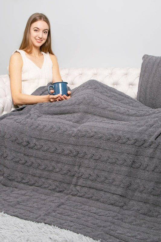 Braided Cable Knit Luxury Soft Throw Blanket