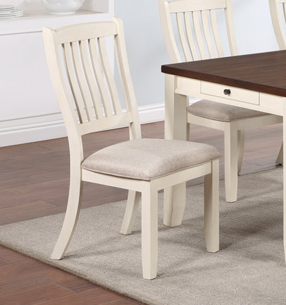 White Classic 2pcs Dining Chairs Set Rubberwood Beige Fabric Cushion Seats Slats Backs Dining Room Furniture Side Chair