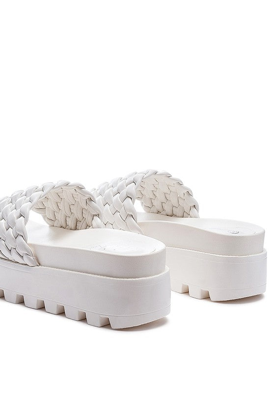 SUNDAE PLATFORM SLIDES WITH WOVEN TEXTURED STRAPS