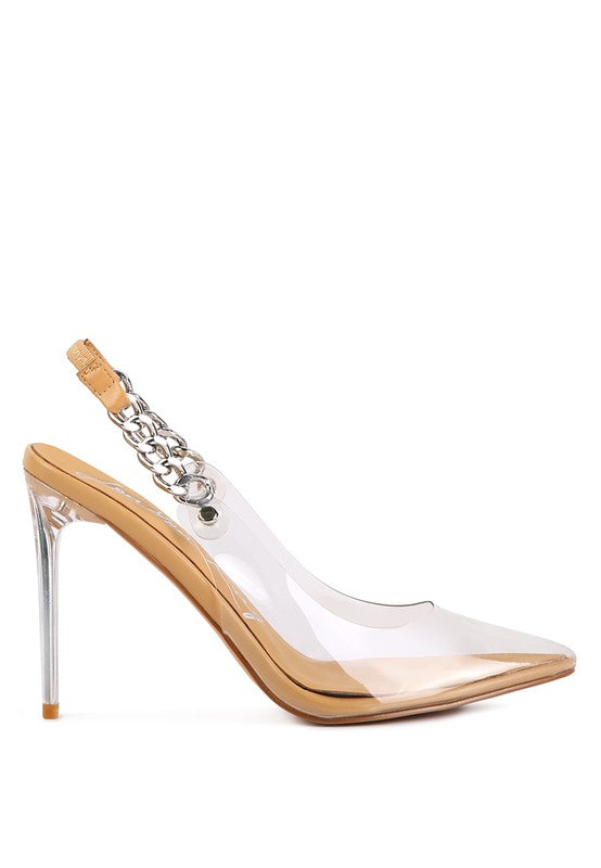 GODDESS HEELED CLEAR CHAIN SLINGBACK SANDAL