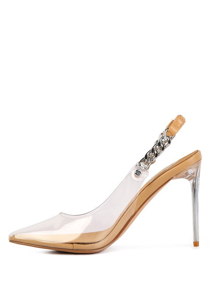 GODDESS HEELED CLEAR CHAIN SLINGBACK SANDAL