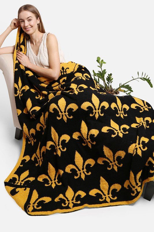 Fleur De Lis Pattern Luxury Soft Throw Blanket