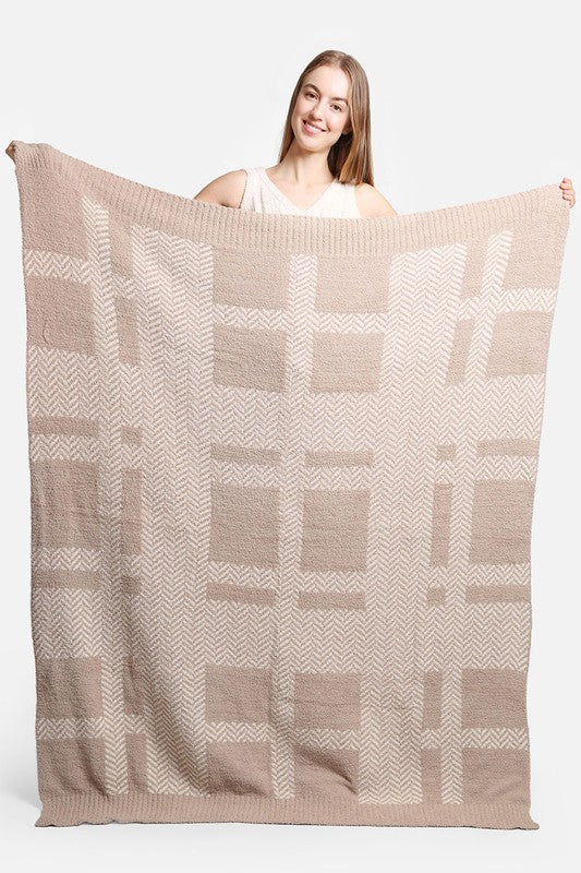 Stripe Herringbone Print Luxury Soft Throw Blanket