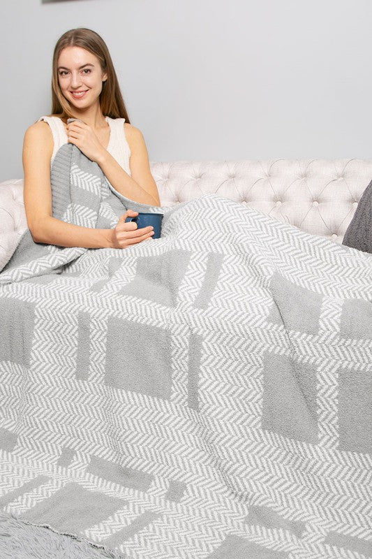 Stripe Herringbone Print Luxury Soft Throw Blanket