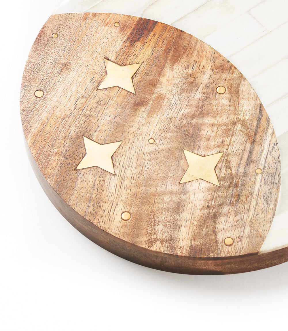 Nakshatra Moon Stars Cheese Board - Bone, Wood, Brass by Matr Boomie