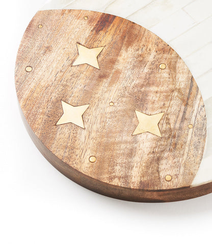 Nakshatra Moon Stars Cheese Board - Bone, Wood, Brass by Matr Boomie