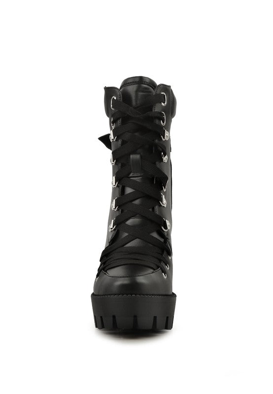 WILLOW CUSHION COLLARED LACE-UP HIGH ANKLE BOOTS