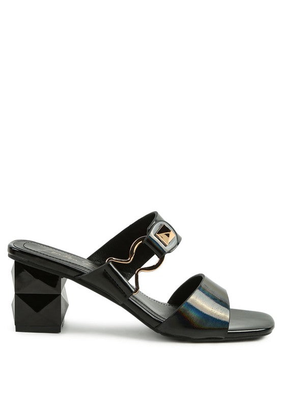 HOOKUP GEOMETRIC CUT BLOCK HEEL SLIDES