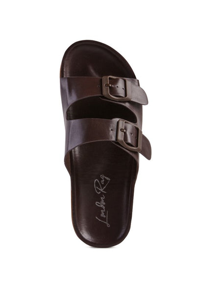 MINATA PLATFORM BUCKLED SLIDE SANDALS