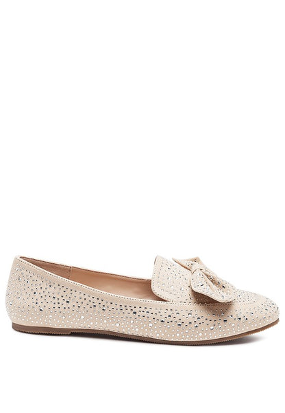 DEWDROPS EMBELLISHED CASUAL BOW LOAFERS