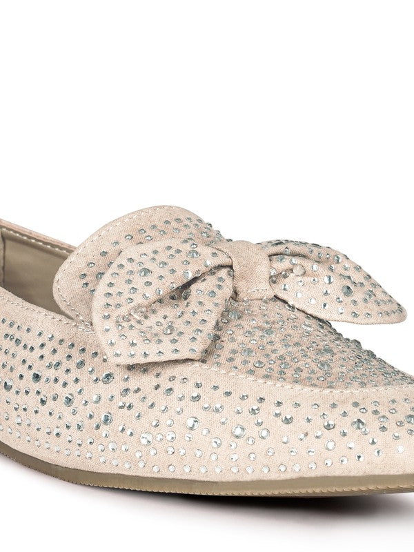 DEWDROPS EMBELLISHED CASUAL BOW LOAFERS