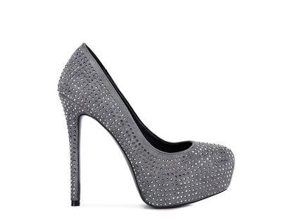 CLARISSE Diamante Faux Suede high Heeled Pumps