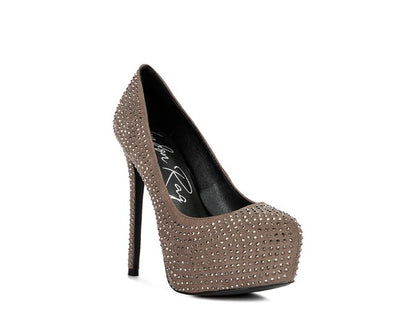 CLARISSE Diamante Faux Suede high Heeled Pumps