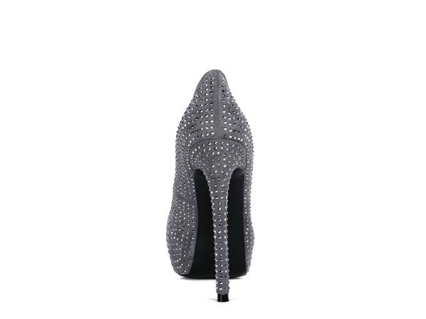 CLARISSE Diamante Faux Suede high Heeled Pumps