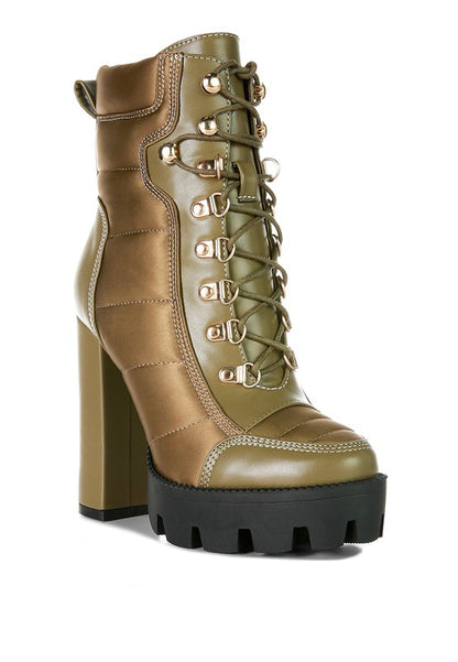 SCOTCH High Heel Quilted Satin Biker Boots