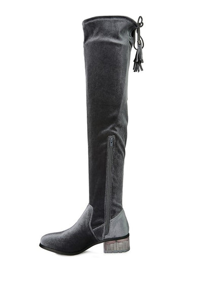 RUMPLE Velvet Over The Knee Clear Heel Boots