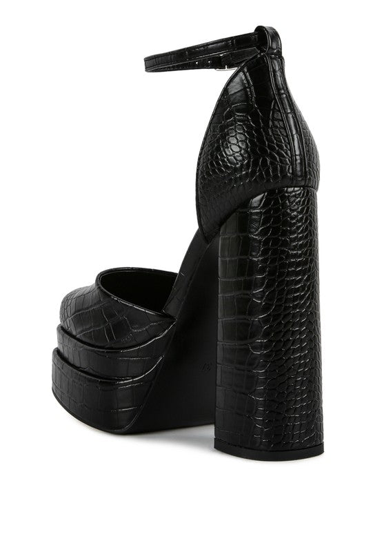 Tempt Me Croc Textured High Heeled Block Sandals