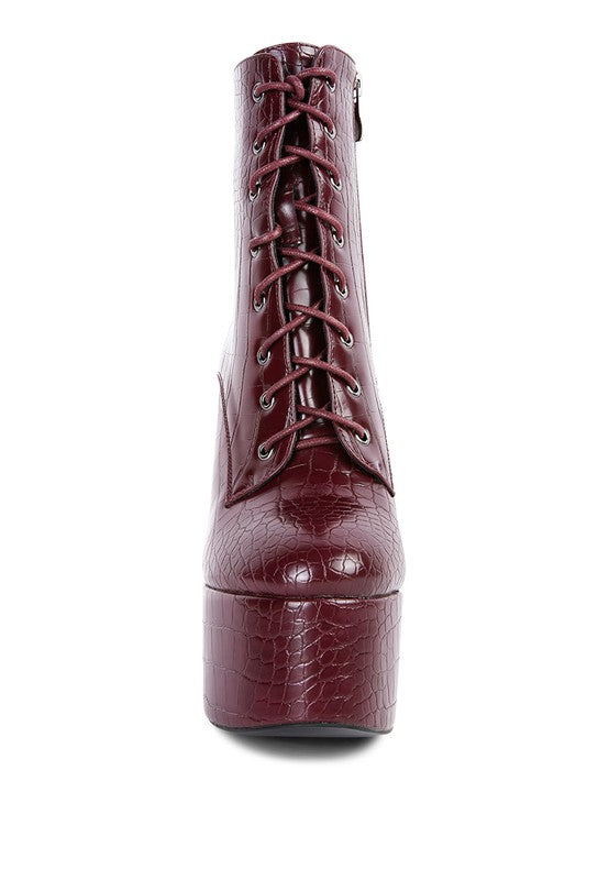 Magdalene Croc High Block Heeled Boot