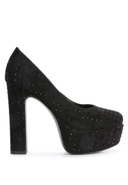 POPPINS Diamante Platform Heel Block Pumps