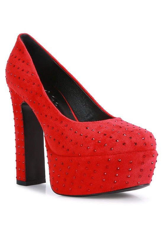 POPPINS Diamante Platform Heel Block Pumps