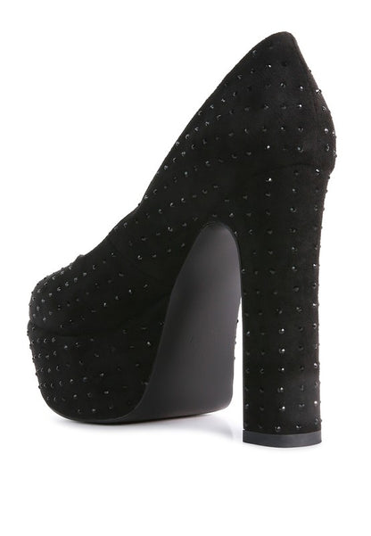 POPPINS Diamante Platform Heel Block Pumps