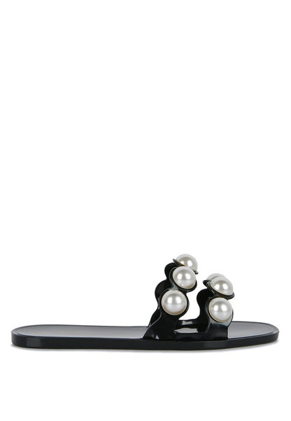 Pearla Faux Pearl Detail Jelly Flats