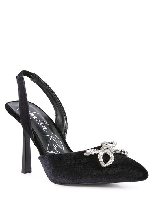 Firebird Velvet Diamante Heeled Slingback Mules