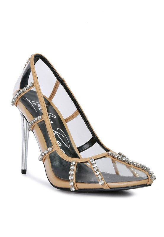 Diamante Clear High Heel Cage Pumps