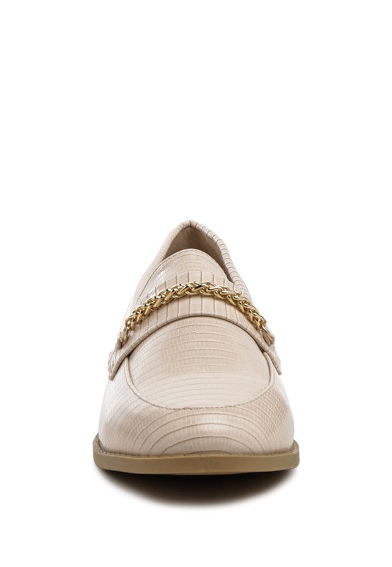 Vouse Low Block Loafers Adorned With Golden Chain