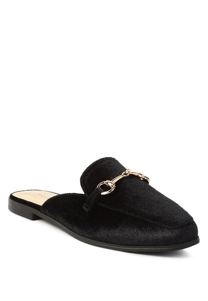 Velvet Buckled Flat Mules