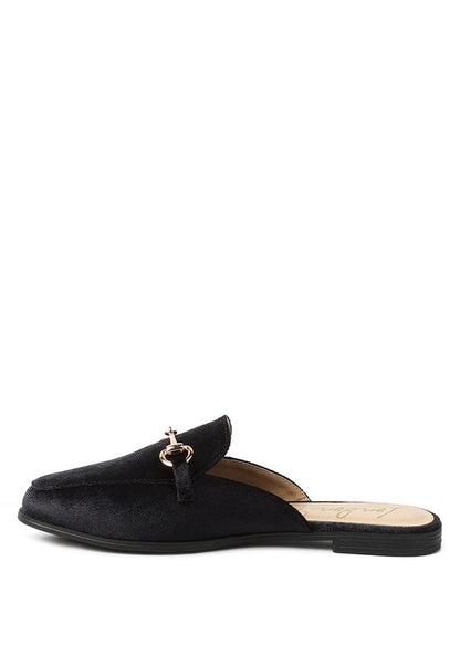 Velvet Buckled Flat Mules