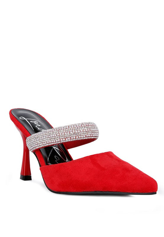 Fauci Diamante Strap Heeled Mules