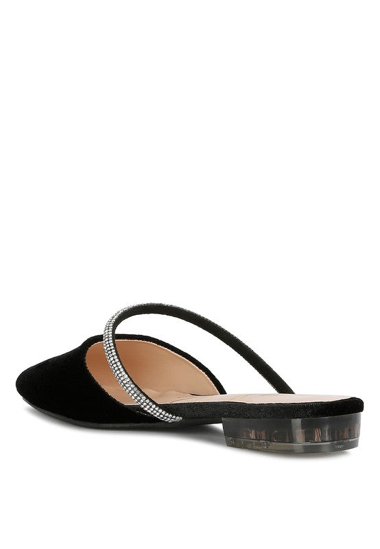 Turnon Velvet Diamante Detail Flat Mules