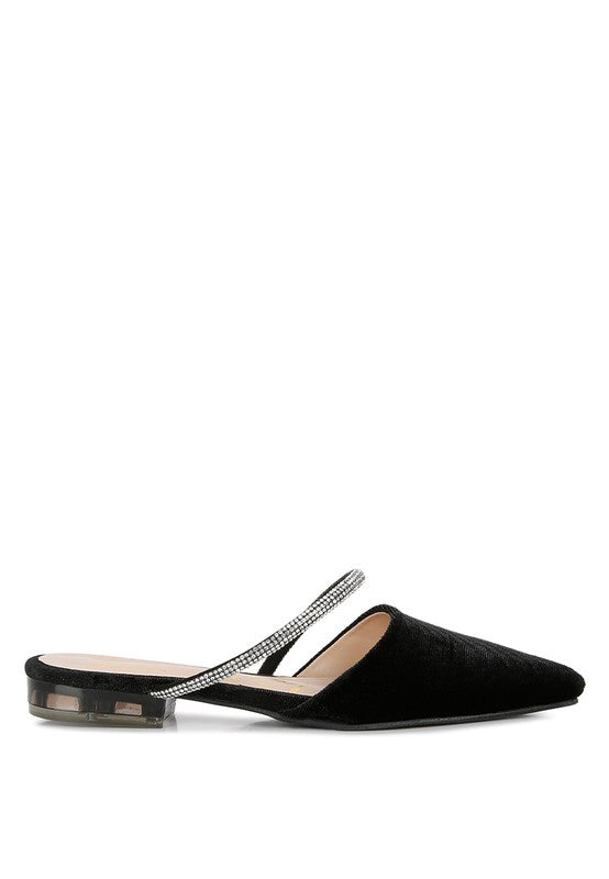 Turnon Velvet Diamante Detail Flat Mules