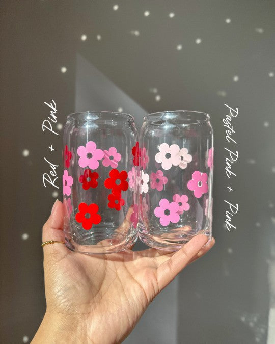 Retro flower glass cup 16oz