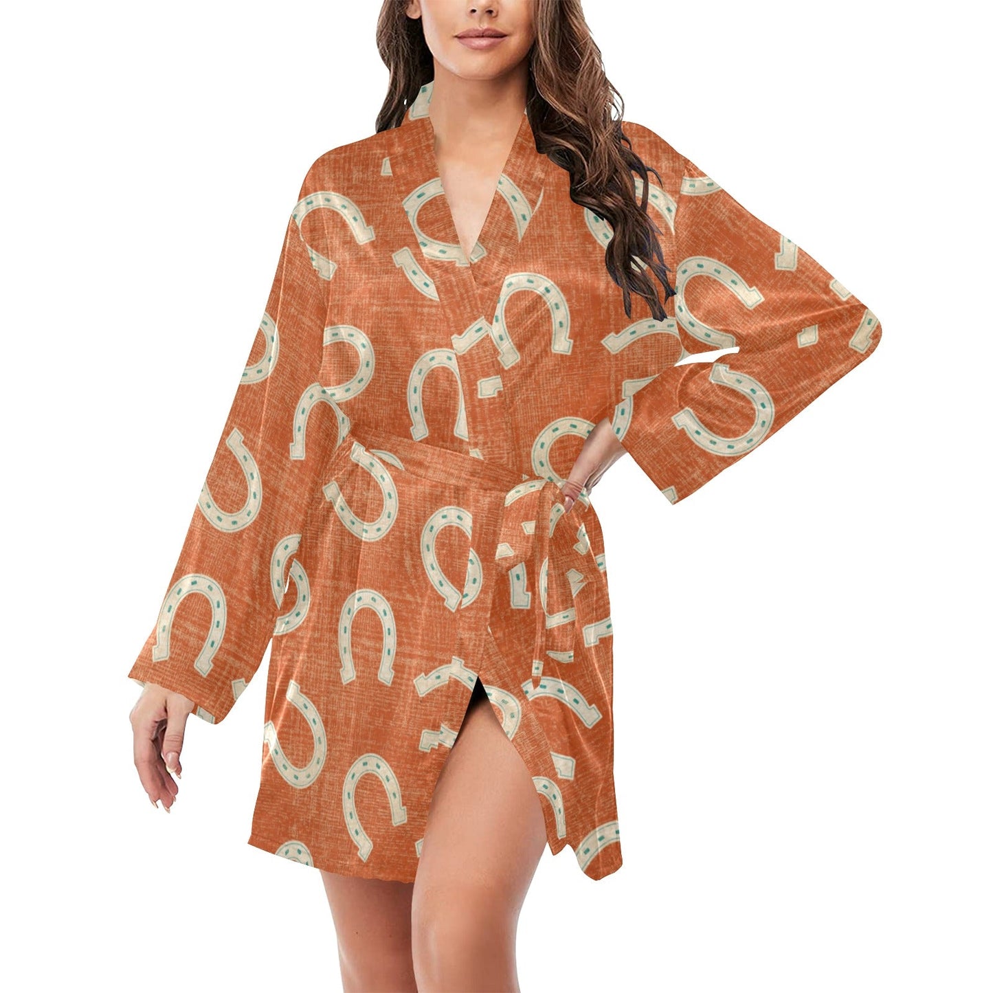 Rust Orange Women's Belted Satin Feel Dressing Lounge Robe by Baha Ranch Western Wear