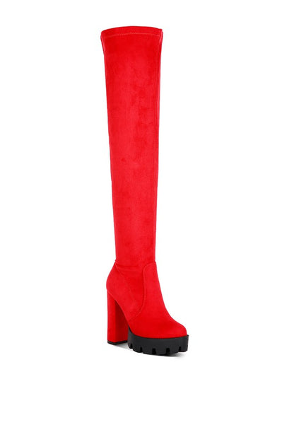 Maple High  Block Heeled Faux Suede Long Boots