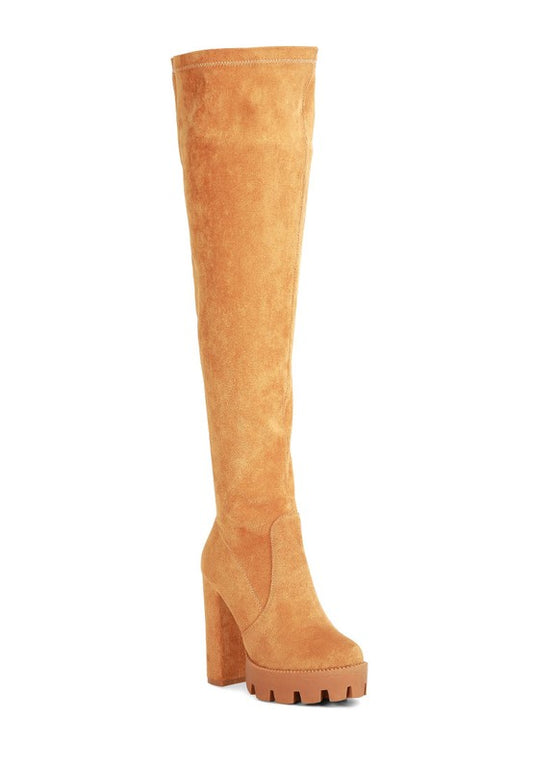 Maple High  Block Heeled Faux Suede Long Boots