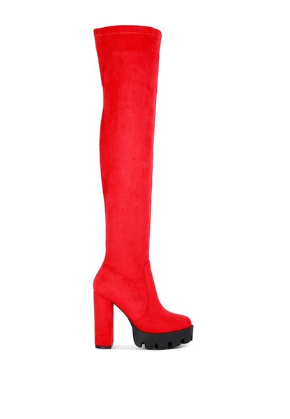 Maple High  Block Heeled Faux Suede Long Boots