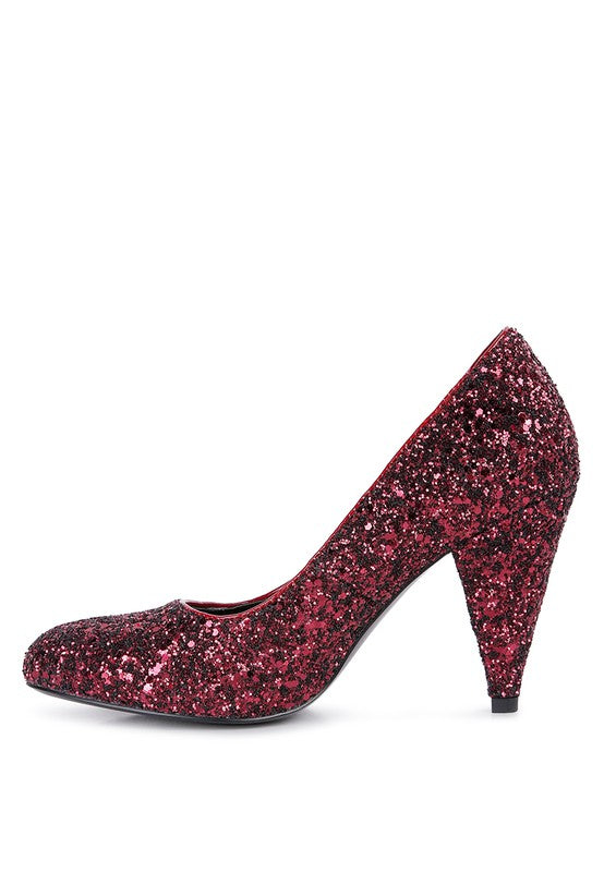 Sugar Plum Glitter Conical Heel Pumps