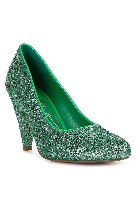 Sugar Plum Glitter Conical Heel Pumps